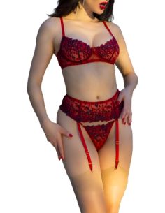 Ensemble Florissa 4 Pièces Rouge - Lingerie ensemble sexy