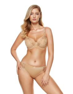 String GORTEKS YVETTE en tissu lisse décoré de broderies beige