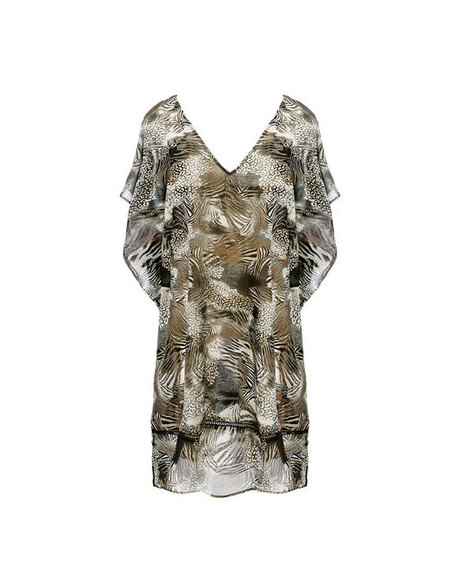 Tunique caftan avec décolleté en V ornée d’un joli détail en point jour échelle noir Mi-longueur